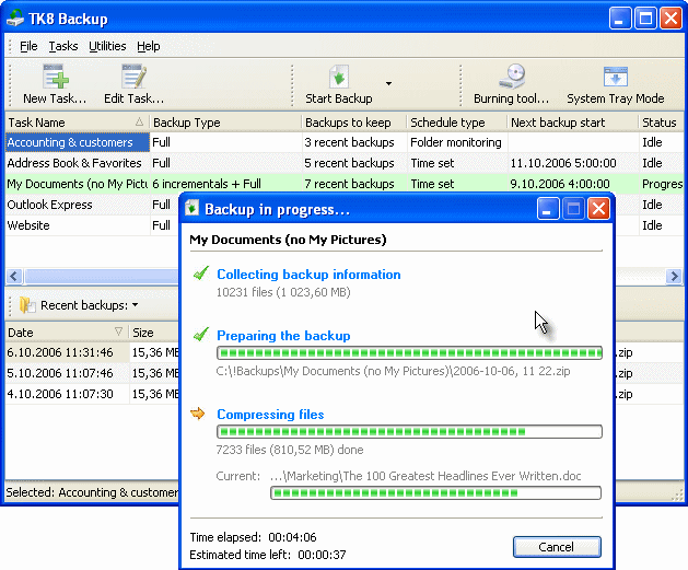 TK8 Backup Screenshot